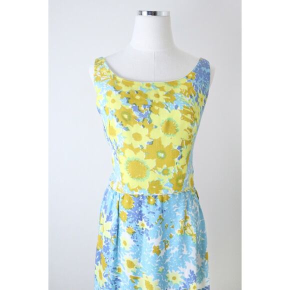 Vintage 1960s Size M Ira Curtis Low Back Maxi Cocktail Dress Sun Flower Print - Picture 3 of 10